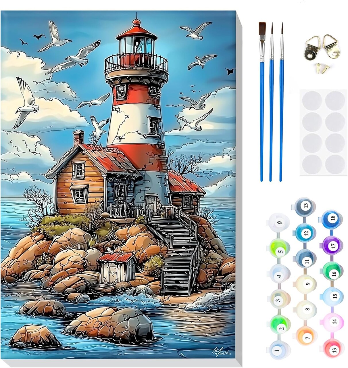 Lighthouse Paint by Number Kit for Adults Beginners Framed, Adult Paint by Number Kits On Canvas 8x12in